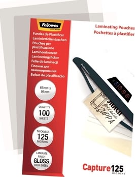 Lamineringsfickor Fellowes Capture 125mic 65x95mm