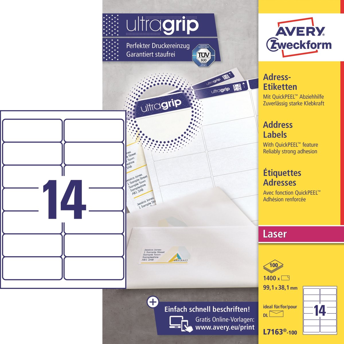 Avery L7163-100 Q.P. adressetiketter, 99,1x38,1 mm