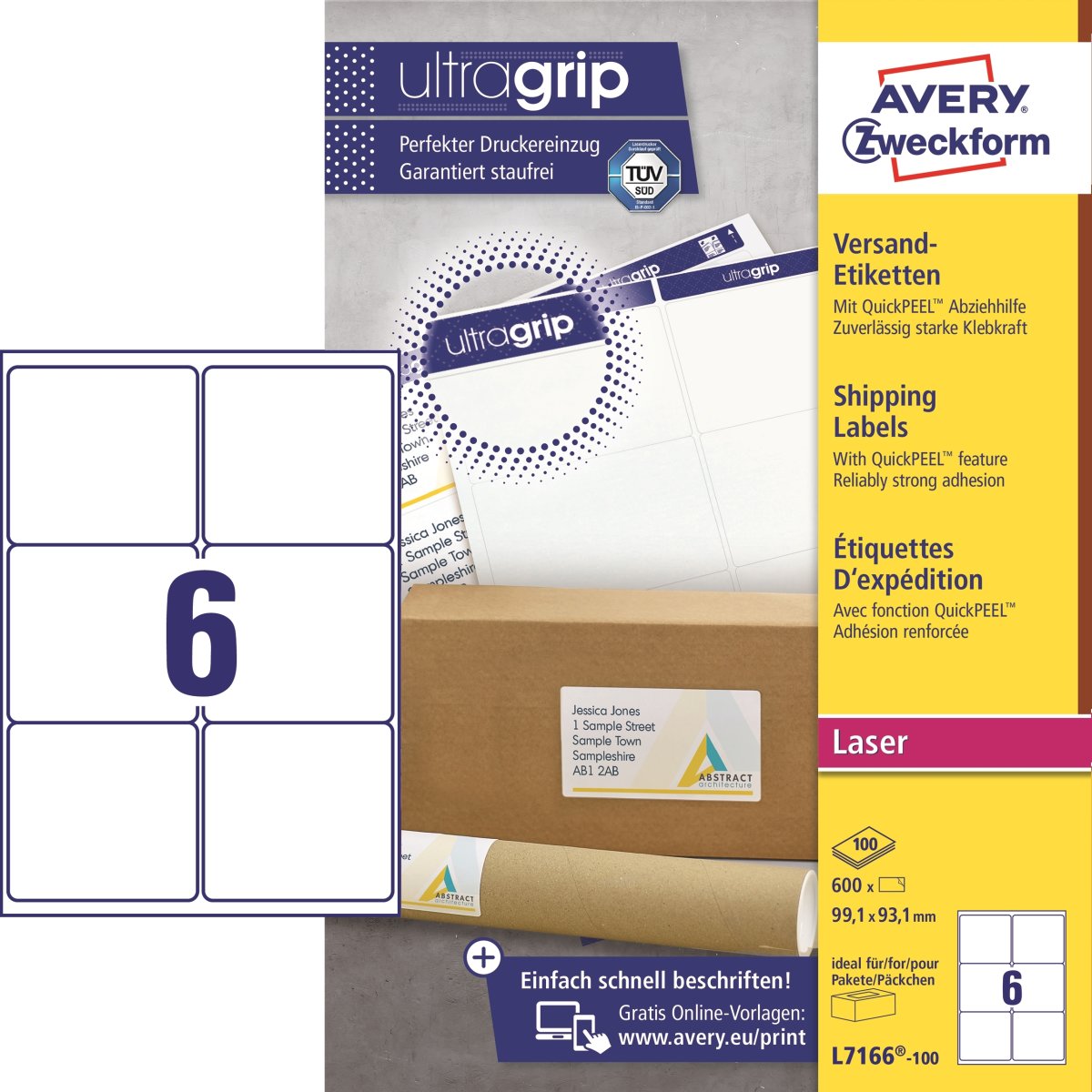 Avery L7166-100 paketetiketter, 99,1x93,1 mm