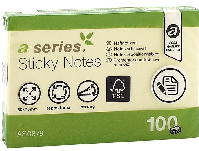 Notes a-series 50x75 mm 100 blad Gul