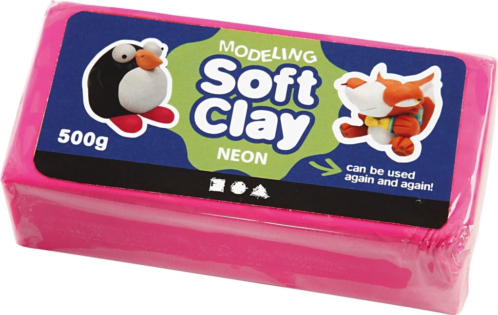 Soft Clay Modellervoks, 500 g, neon pink