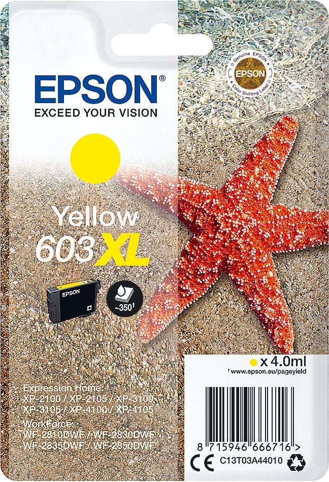 Epson 603XL blækpatron, gul, blister m/alarm