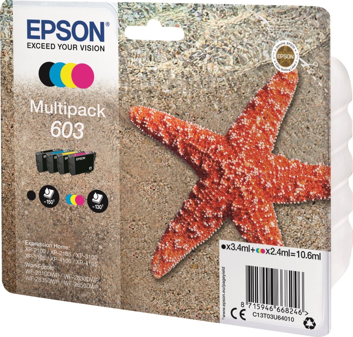 Epson 603 4-farve sampak blækpatroner, 10.6ml