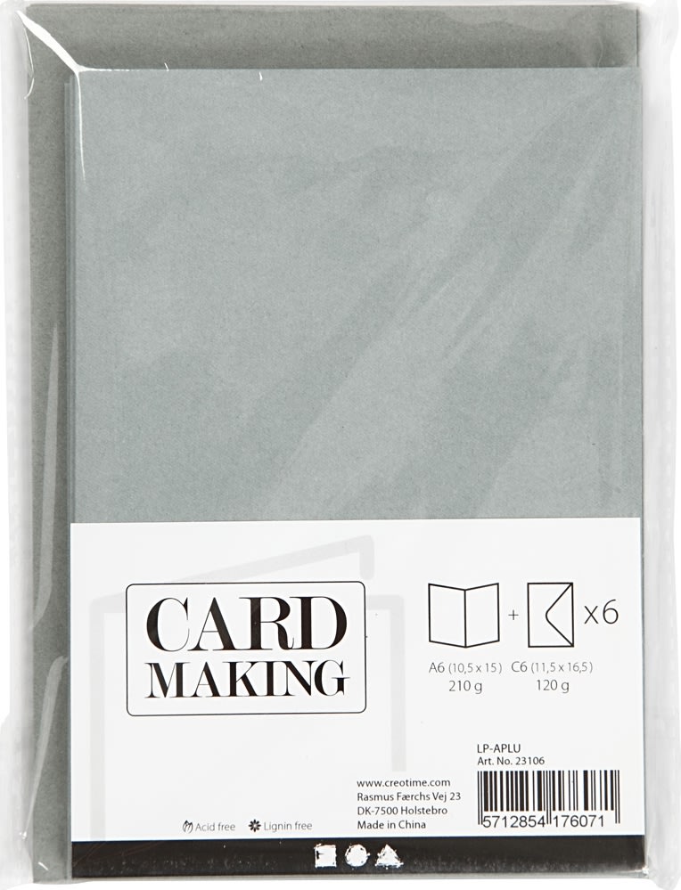 Brevkort och kuvert 6 set grått