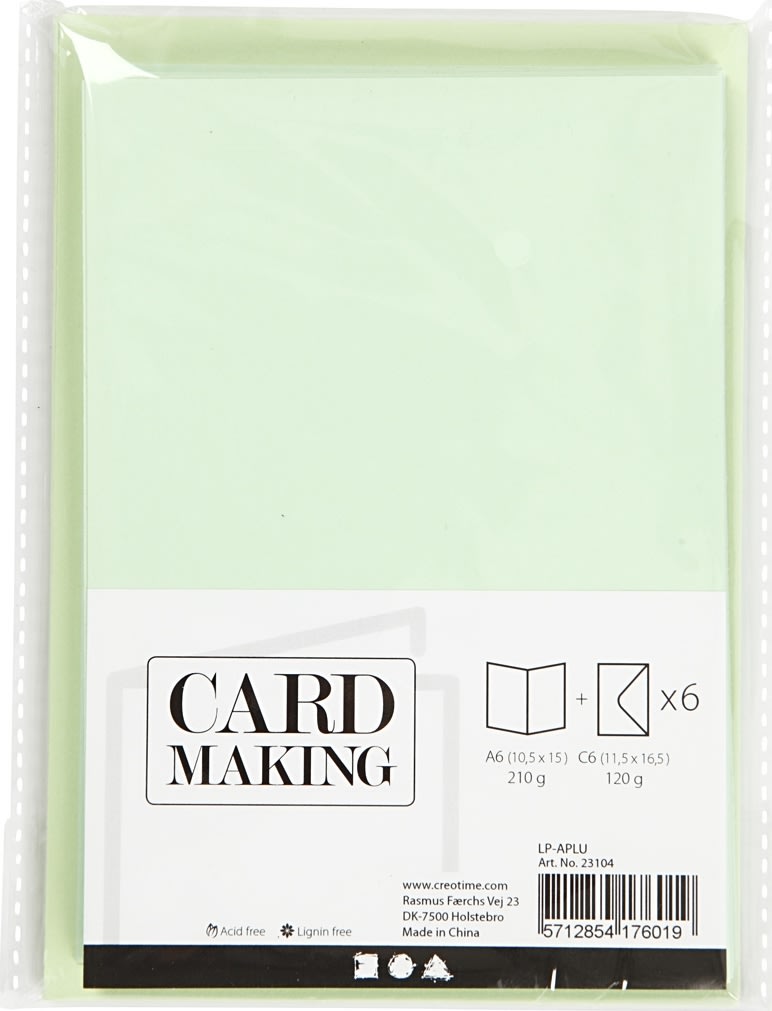Brevkort och kuvert 6 set ljusgröna