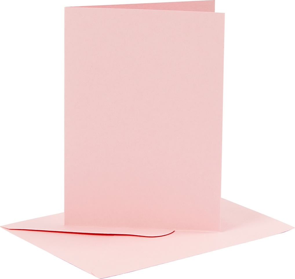 Brevkort og kuverter, 6 sæt, lyserød