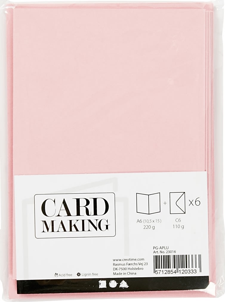 Brevkort och kuvert 6 set rosa