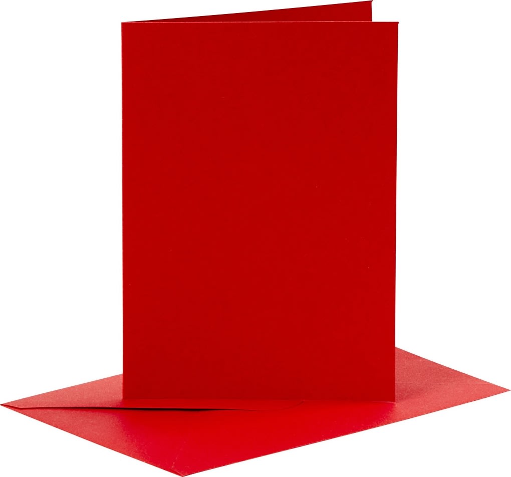 Brevkort og kuverter, 6 sæt, rød