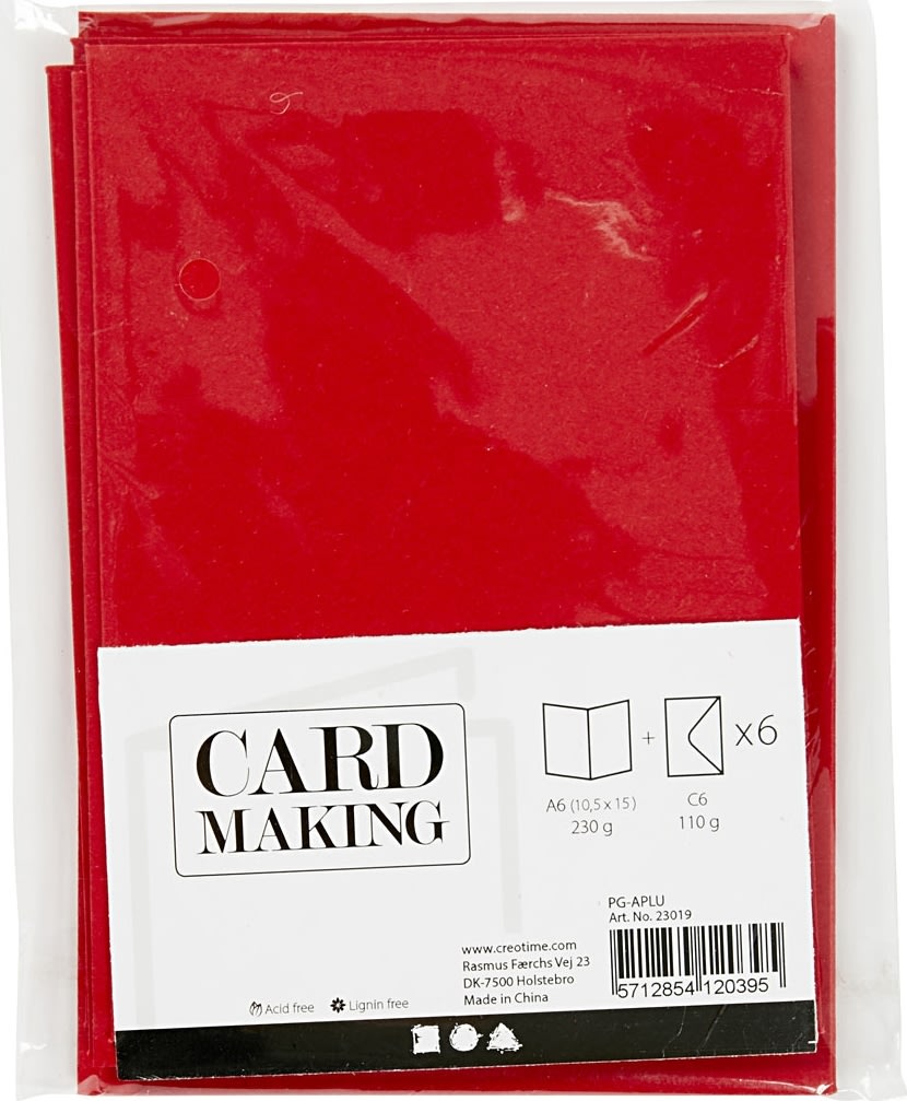 Brevkort och kuvert 6 set röd