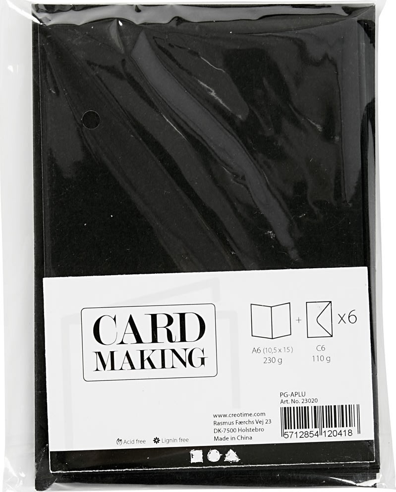 Brevkort och kuvert 6 set svart