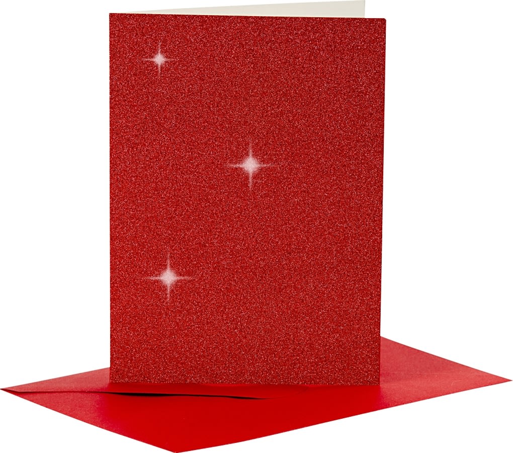 Glitterkort och kuvert 4 set röd
