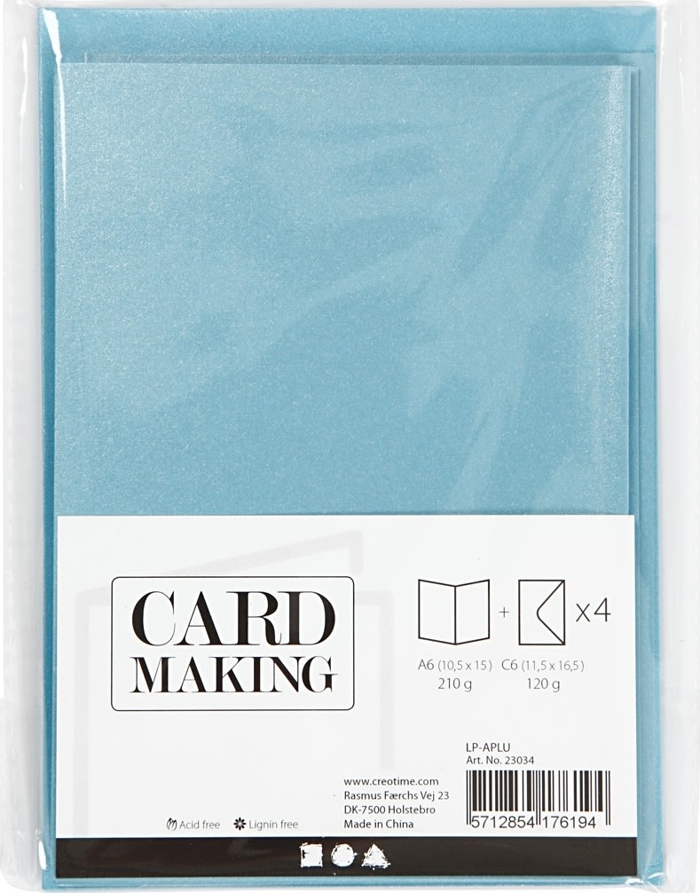 Perlemorskort og kuverter, 4 sæt, blå