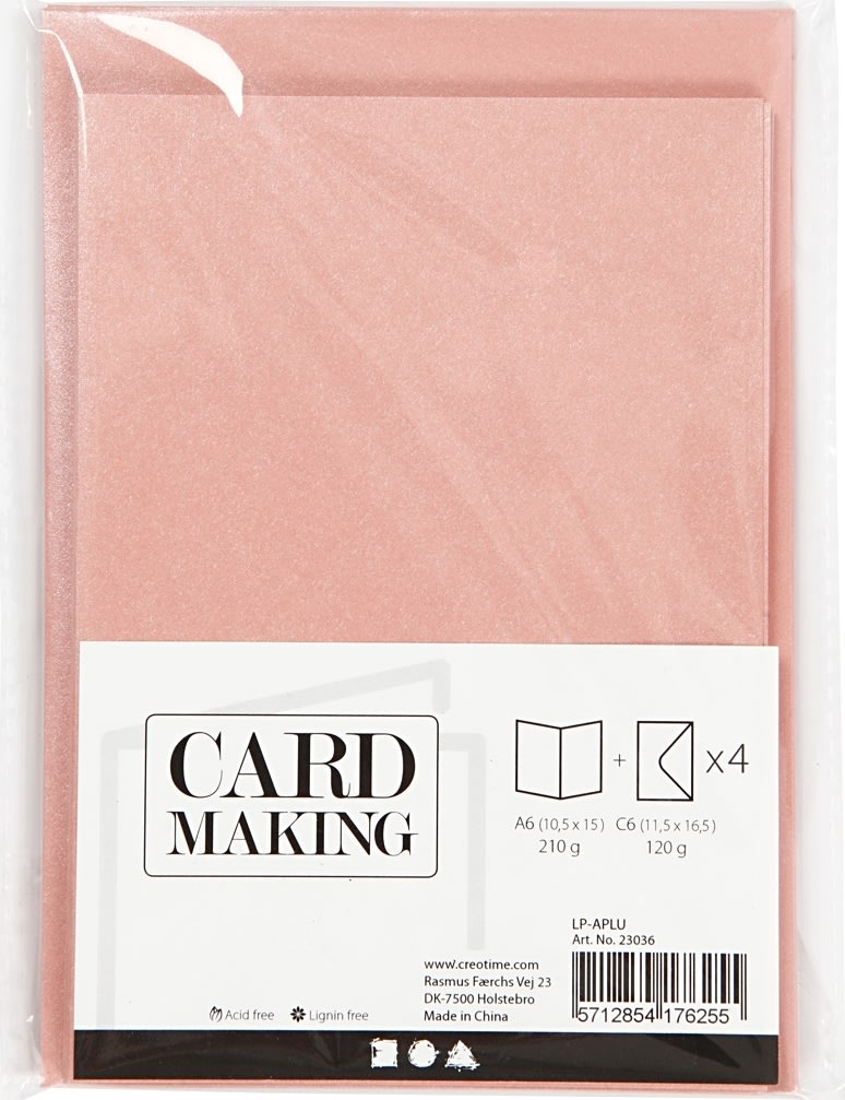 Kort Pärlemo och kuvert 4 set blå rosa
