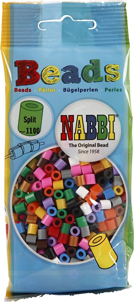 Rörpärlor med slits Nabbi 1100 st Standardfärger