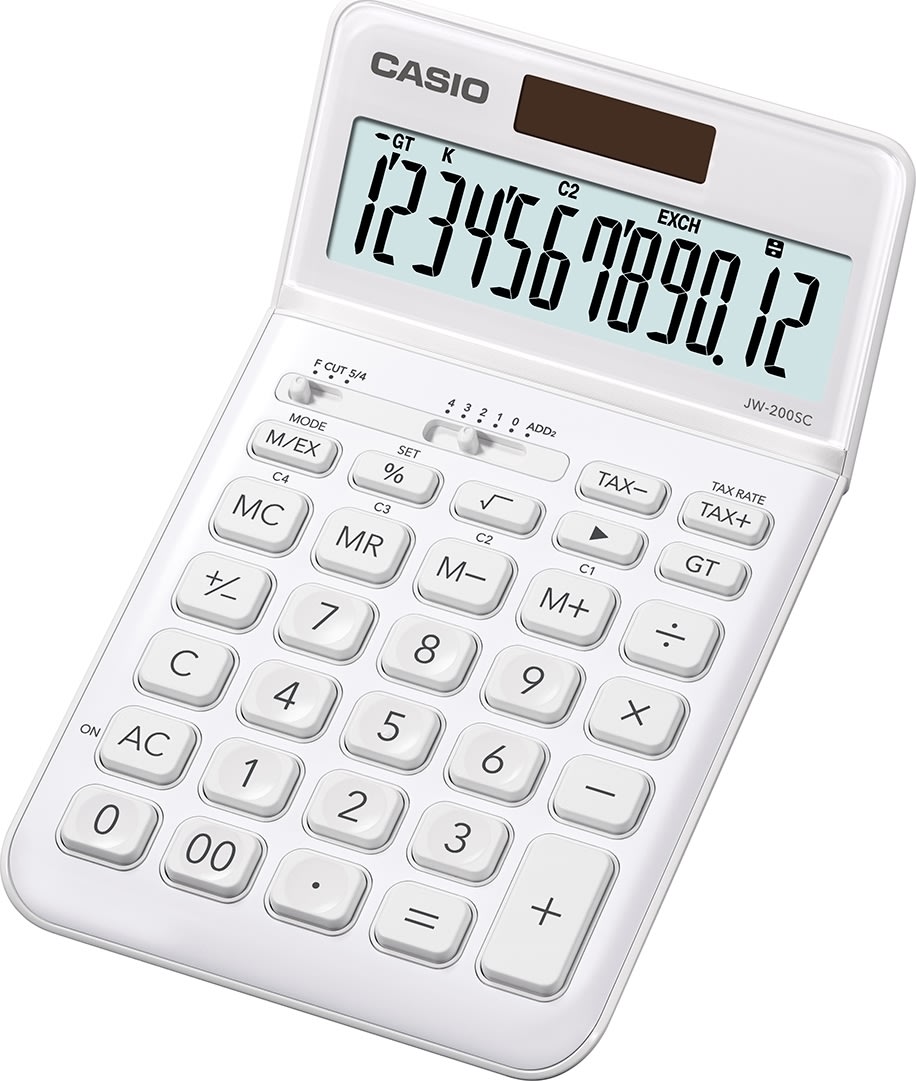 Casio JW-200TW bordsräknare, vit