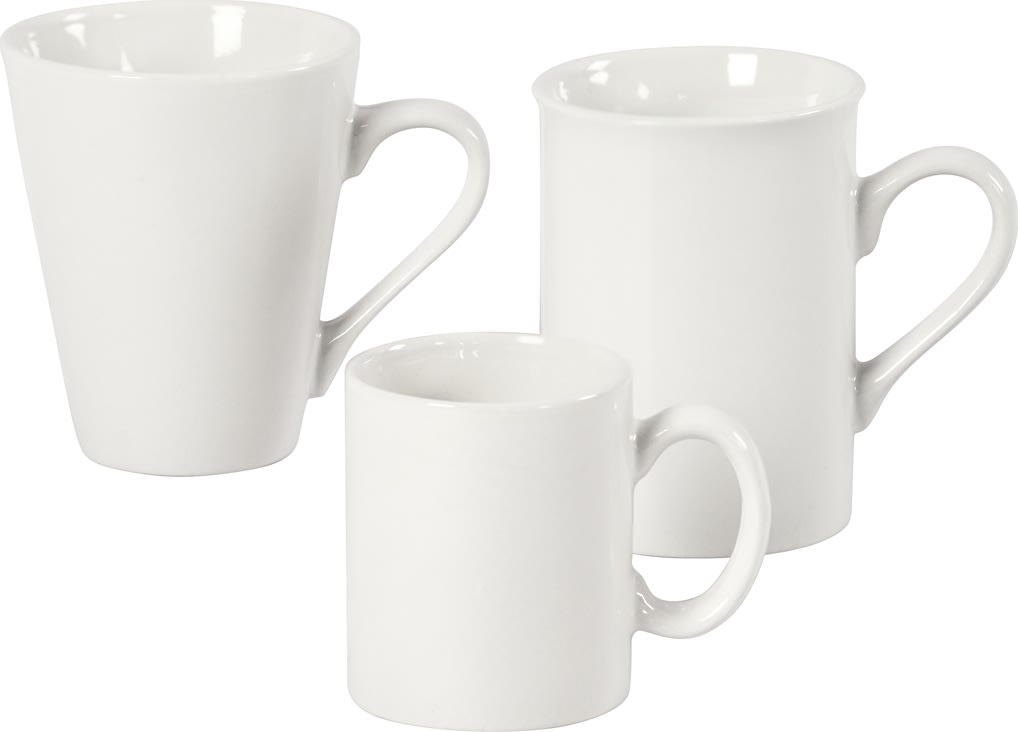 Muggar med handtag mixade storlekar vita 48 st