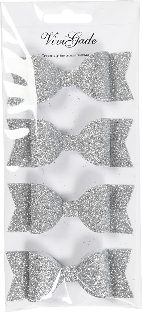 Vivi Gade Sløjfer, 31x85 mm, 4 stk, glitter sølv