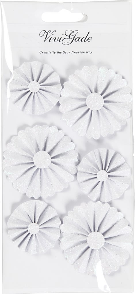 Rosetter Vivi Gade 35+50 mm 6 st Glitter Vit