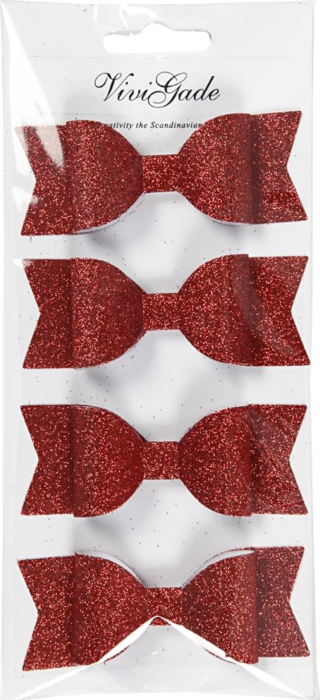 Rosetter Vivi Gade 31x85 mm 4 st Glitter Röd