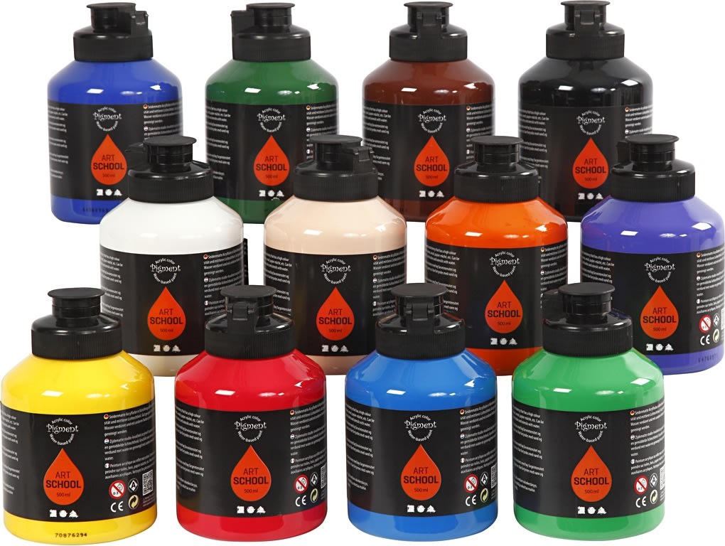 Akrylfärg Pigment 12x500 ml standardfärger