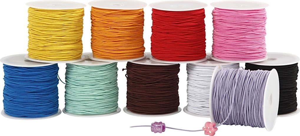 Elastiskt snöre 1 mm x 25 m 10 st Blandade färger