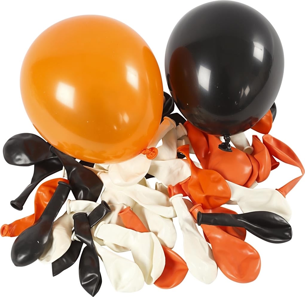 Halloween Balloner, hvid/orange/sort, 100 stk