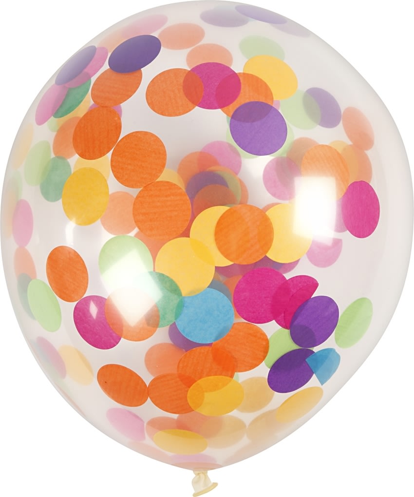 Balloner m. konfetti, transparent, 4 stk