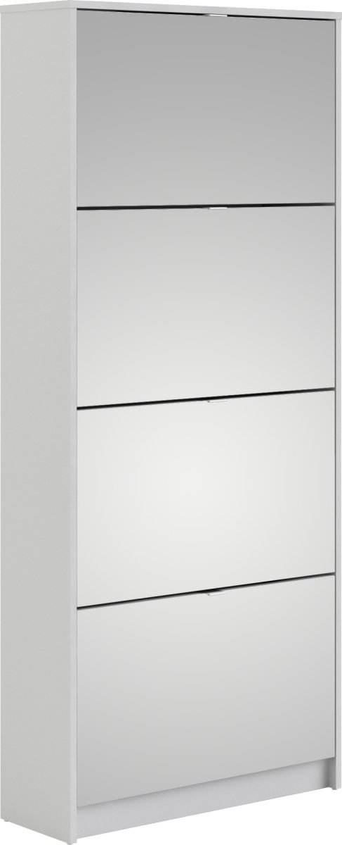 BudgetLine Skoskab m. 4 klaplåger og spejl, hvid