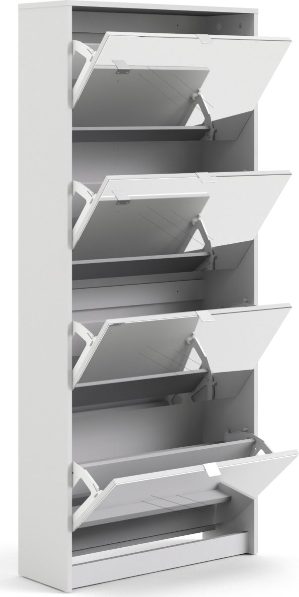 BudgetLine Skoskab m. 4 klaplåger og spejl, hvid