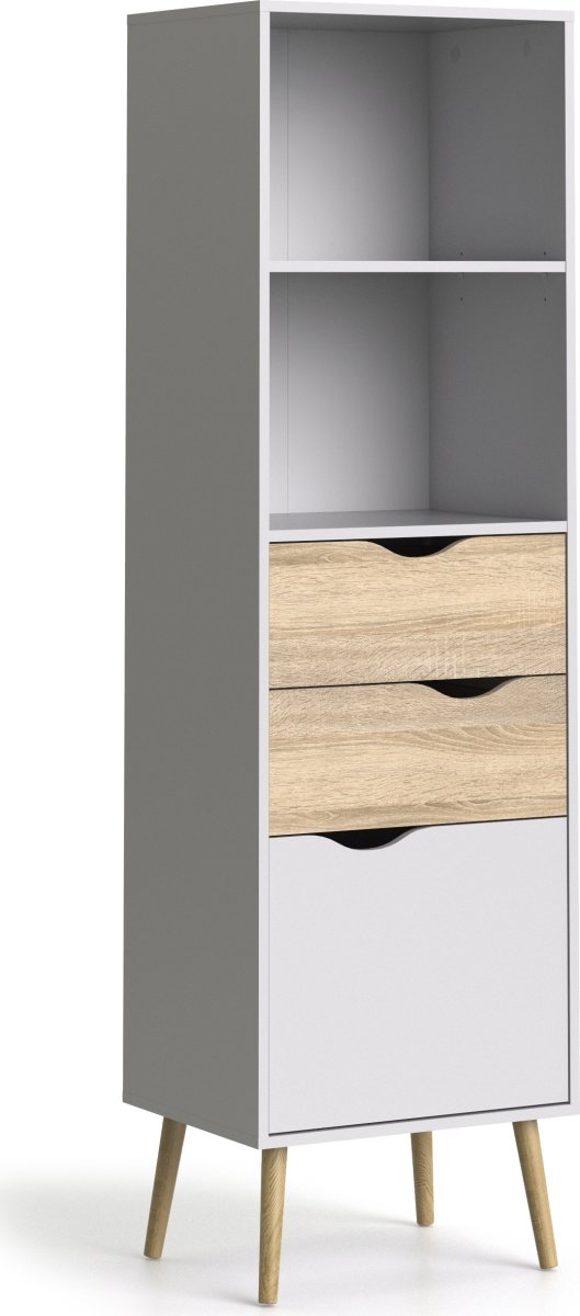 BudgetLine Reol m. 2 skuffer og låge, hvid/eg