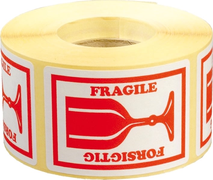 Etikettrulle 46x65 mm ‘försiktigt/glas/fragile'