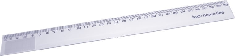 Linjal, glasklar plast, 30 cm
