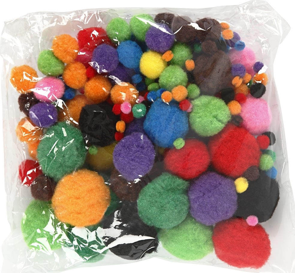Pompoms 5-40 mm 150 st Blandade färger