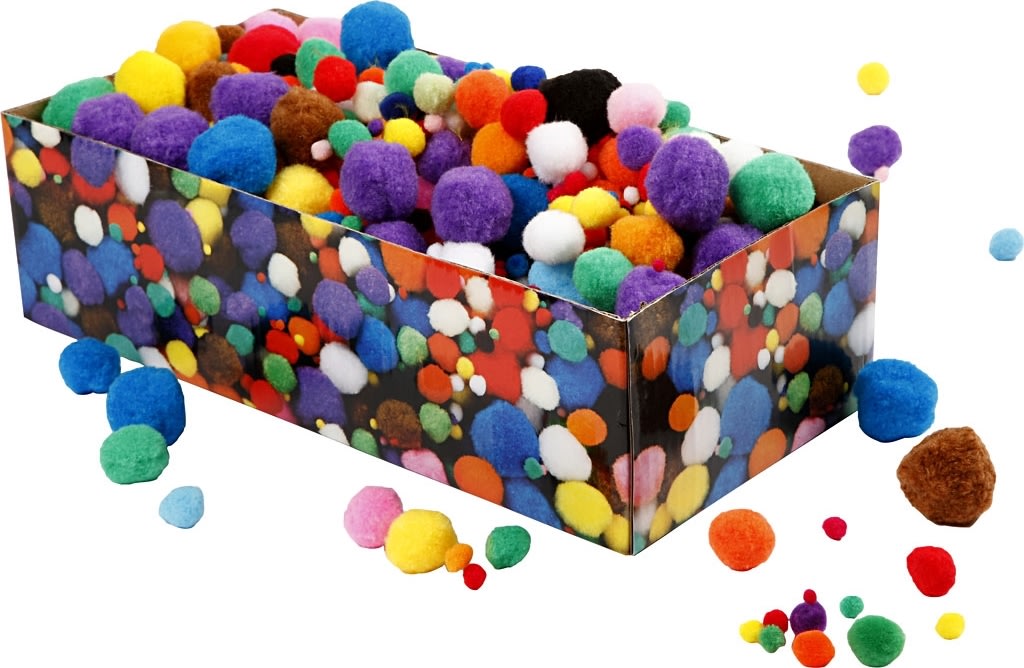 Pompoms 5-40 mm 720 st Blandade färger