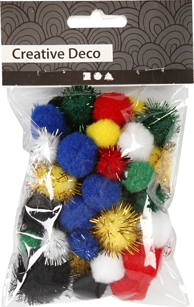 Pompoms 15+20 mm 48 st Blandade färger