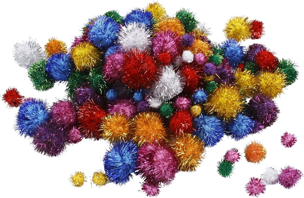 Pompoms 15-40 mm 75 st Blandade glitterfärger