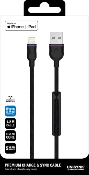 UNISYNK premium lightning til USB kabel, 1.2m