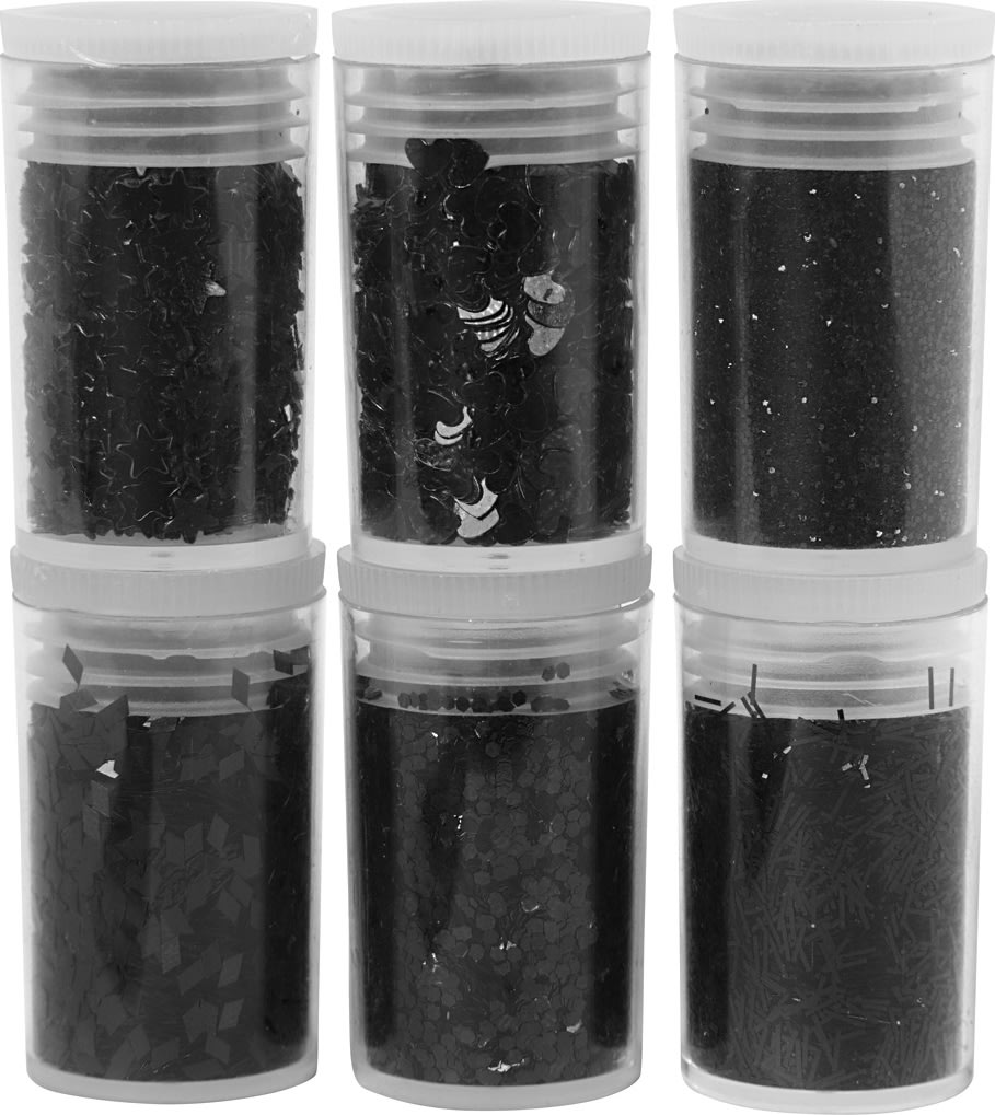Glitter och paljetter Svart 6x 5 g
