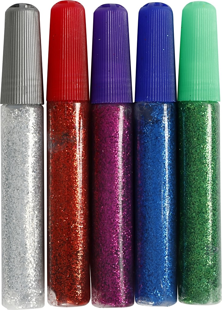 Glitterlim Blandade färger 5x 10 ml