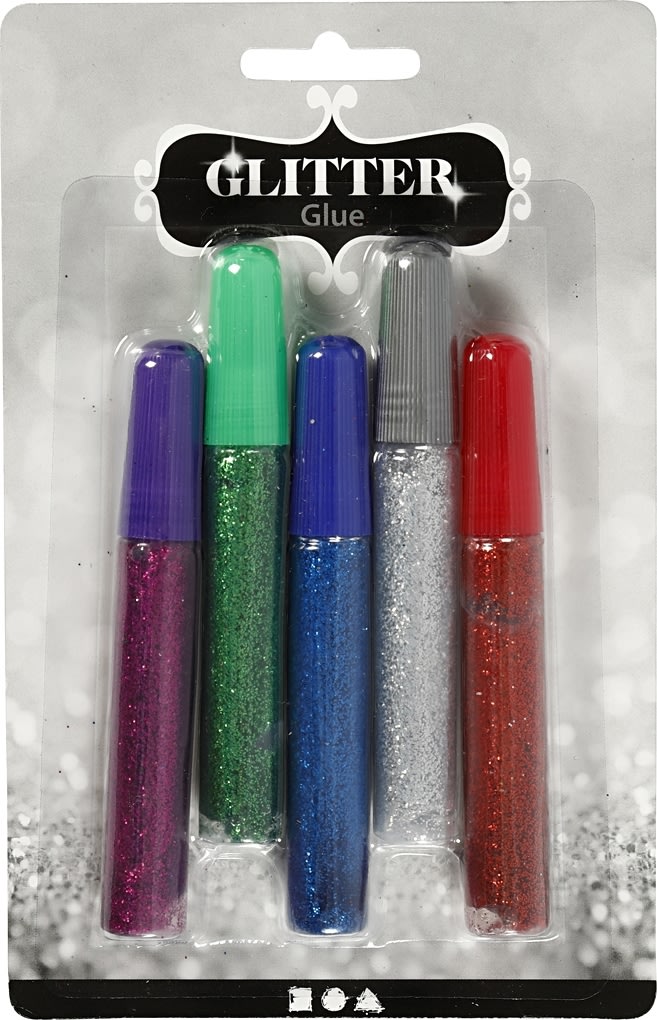 Glitterlim Blandade färger 5x 10 ml