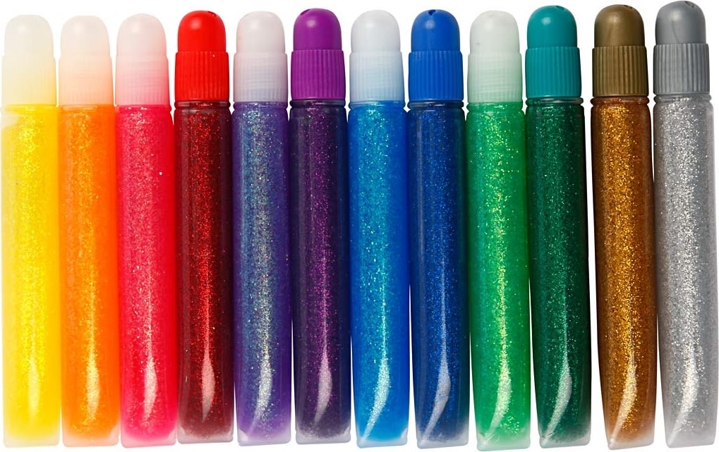 Glitterlim Blandade färger 12x 10 ml