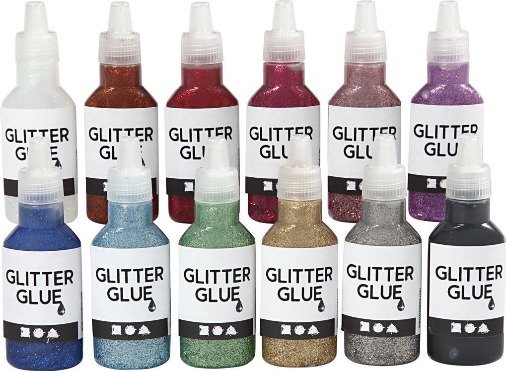 Glitterlim Blandade färger 12x 25 ml