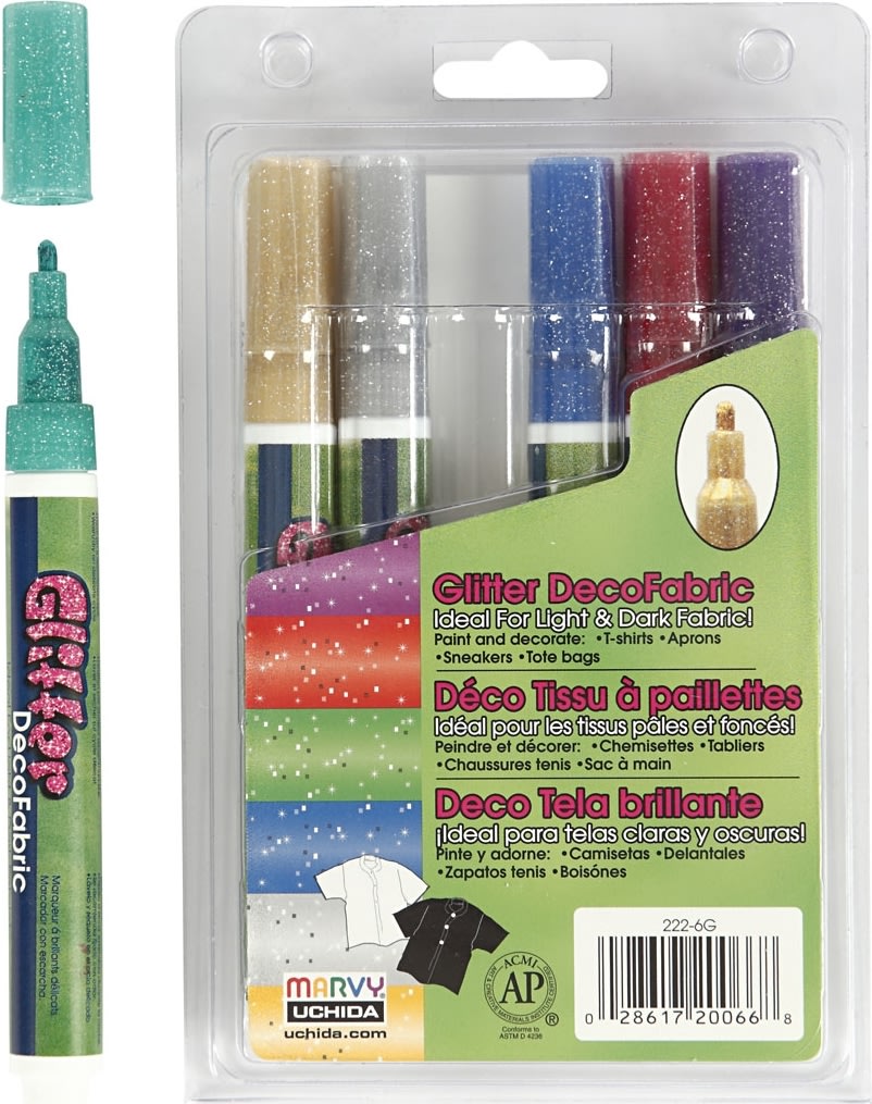Textilpennor | 3 mm | 6 glitterfärger