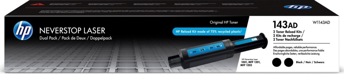 Neverstop reserve lasertoner HP 143AD Svart