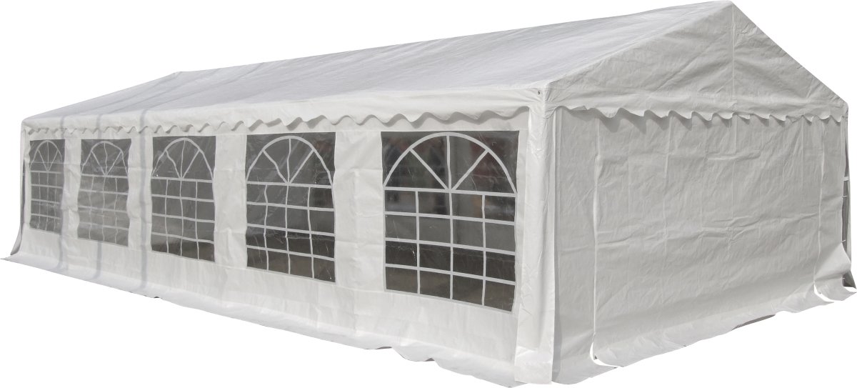 Lyxigt partytält 5x10 m, 56 personer, PVC, vit