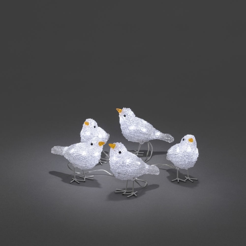 Ljusslinga med fåglar, 40 LED, vit