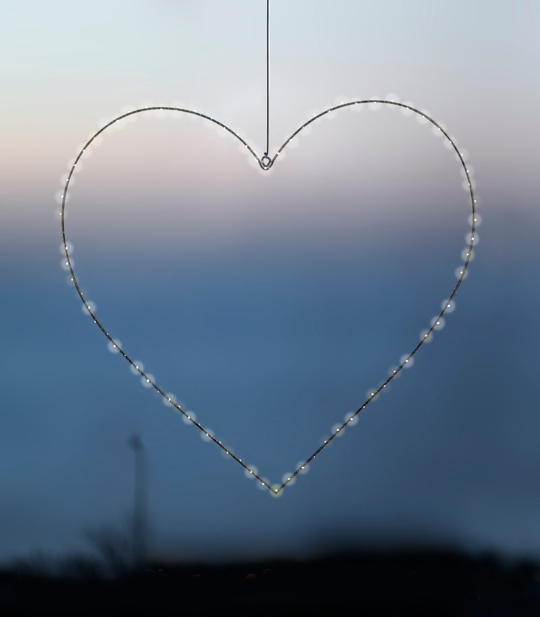 Hjärta med LED, Ø40 cm, Svart/Varm Vit