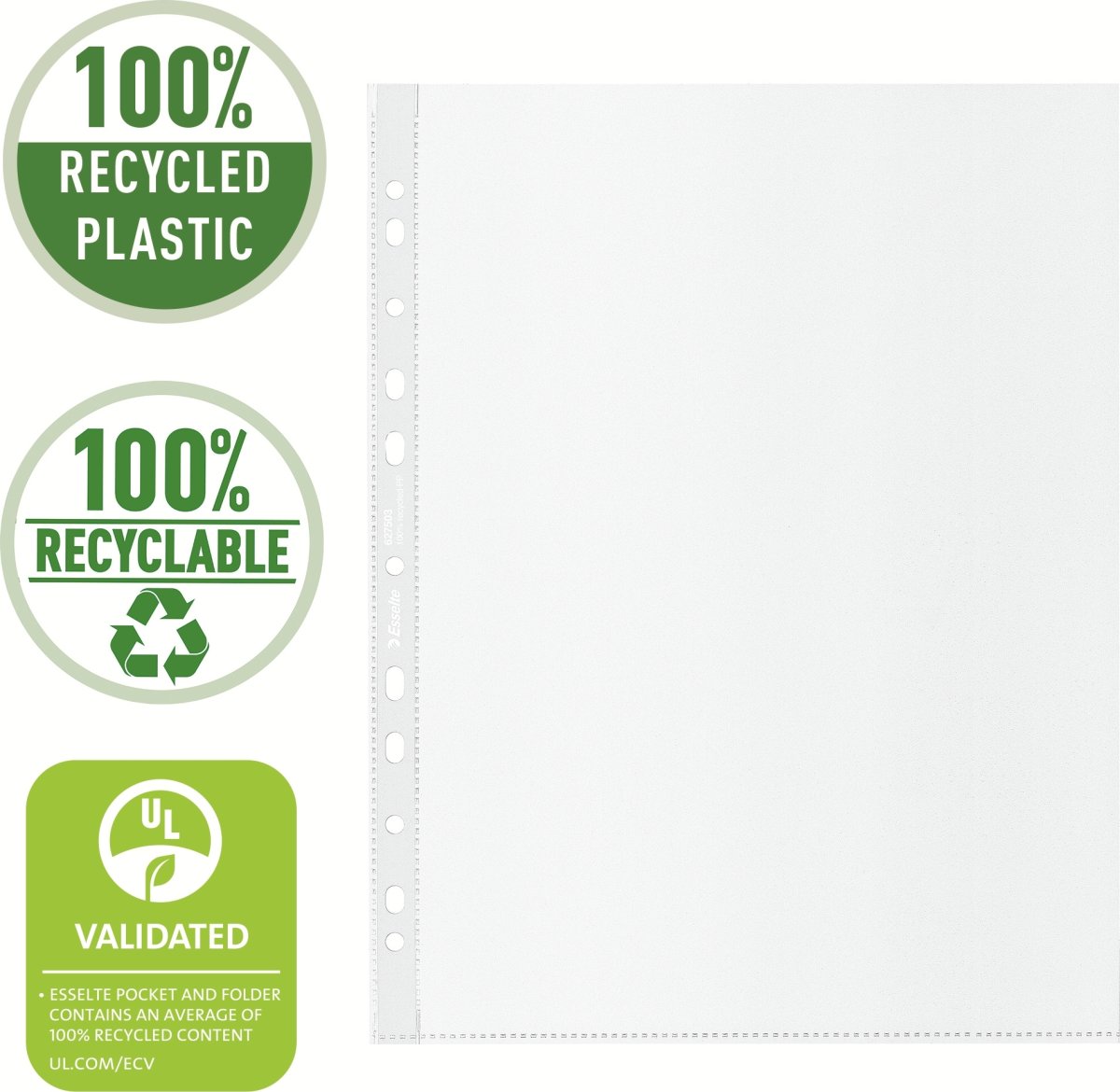 Esselte Recycle ficka A4+ topp | 100 my | 100 st.