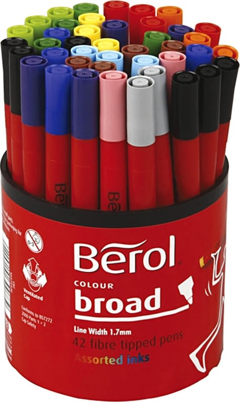 Berol Colour tuschpennor, B, 12 färger, 42 st.
