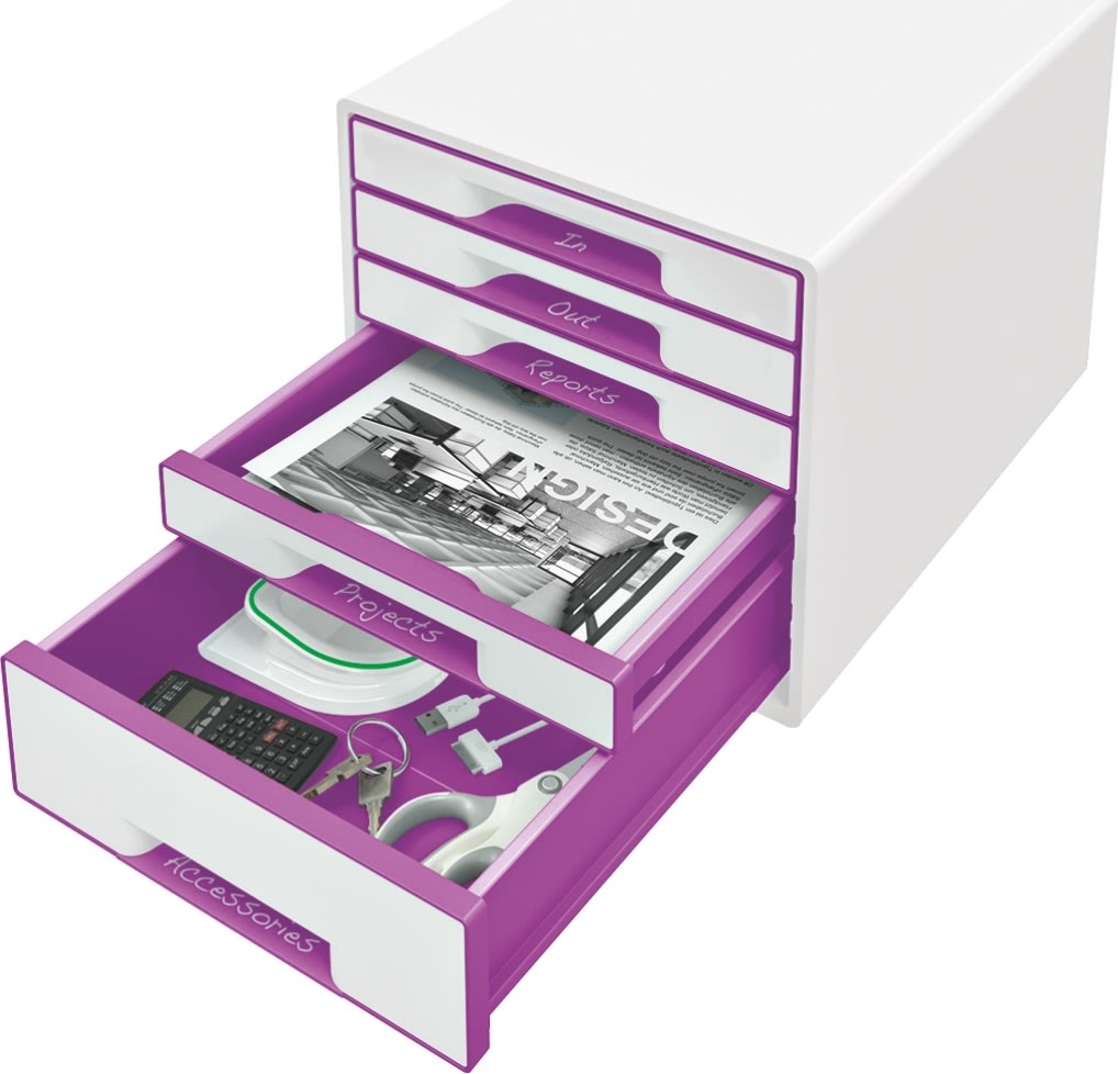 Leitz Wow Cube förvaringsbox, 5 lådor, lila